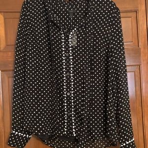 JCrew Black & White Polka Dot Tie Front Shirt